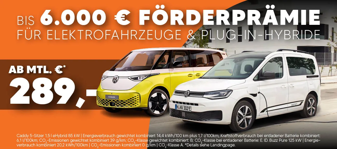 Slider ID.Buzz & Caddy eHybrid Förderprämie
